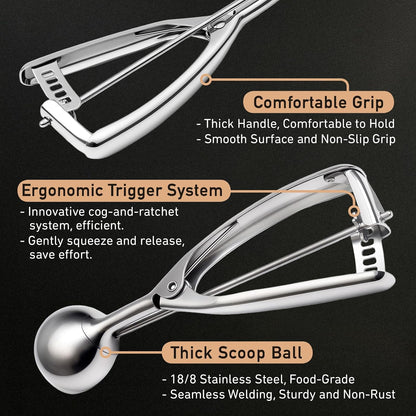 Cookie Scoop Set, Cookie Scoops for Baking Set of 3, Cookie Dough Scoop, 1 Tbsp/ 2 Tbsp/ 3 Tbsp, Melon Baller Scoop, Ice Cream Scoop with Trigger, for Cookie Cupcake Muffin Ice Cream Truffles