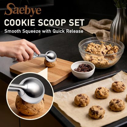 Cookie Scoop Set, Cookie Scoops for Baking Set of 3, Cookie Dough Scoop, 1 Tbsp/ 2 Tbsp/ 3 Tbsp, Melon Baller Scoop, Ice Cream Scoop with Trigger, for Cookie Cupcake Muffin Ice Cream Truffles