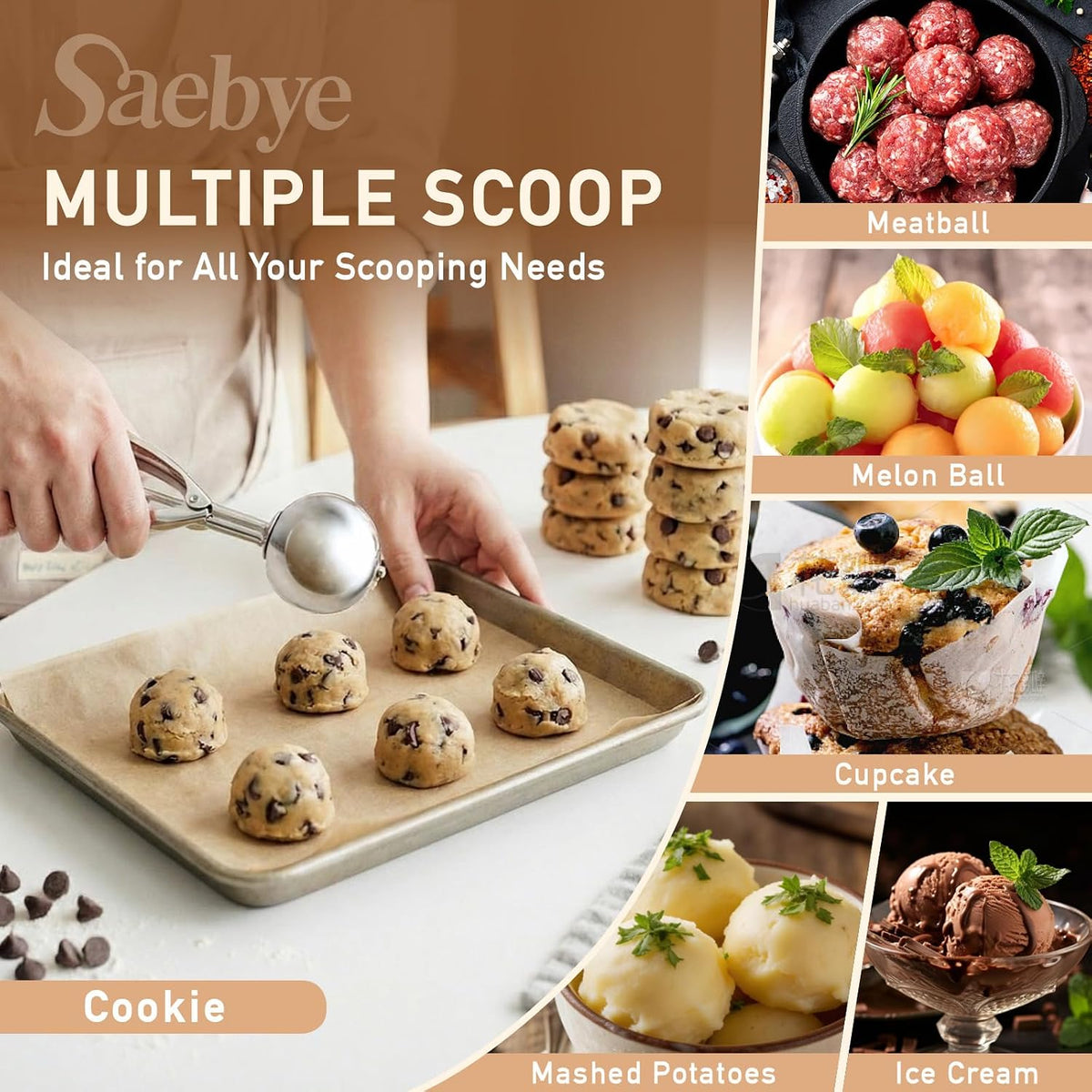 Cookie Scoop Set, Cookie Scoops for Baking Set of 3, Cookie Dough Scoop, 1 Tbsp/ 2 Tbsp/ 3 Tbsp, Melon Baller Scoop, Ice Cream Scoop with Trigger, for Cookie Cupcake Muffin Ice Cream Truffles