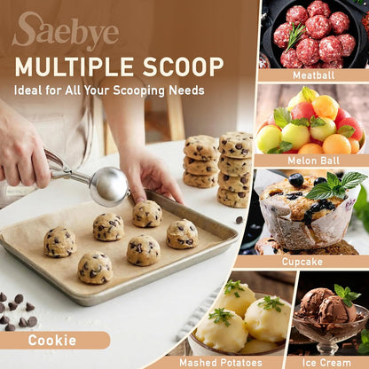 Cookie Scoop Set, Cookie Scoops for Baking Set of 3, Cookie Dough Scoop, 1 Tbsp/ 2 Tbsp/ 3 Tbsp, Melon Baller Scoop, Ice Cream Scoop with Trigger, for Cookie Cupcake Muffin Ice Cream Truffles