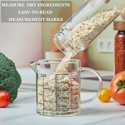 Glass Measuring Cup-[Insulated handle | V-Shaped Spout]-Made of High Borosilicate Glass Measuring Cup for Kitchen or Restaurant, Easy to Read, 250 ML (8 Oz, 1 Cup)