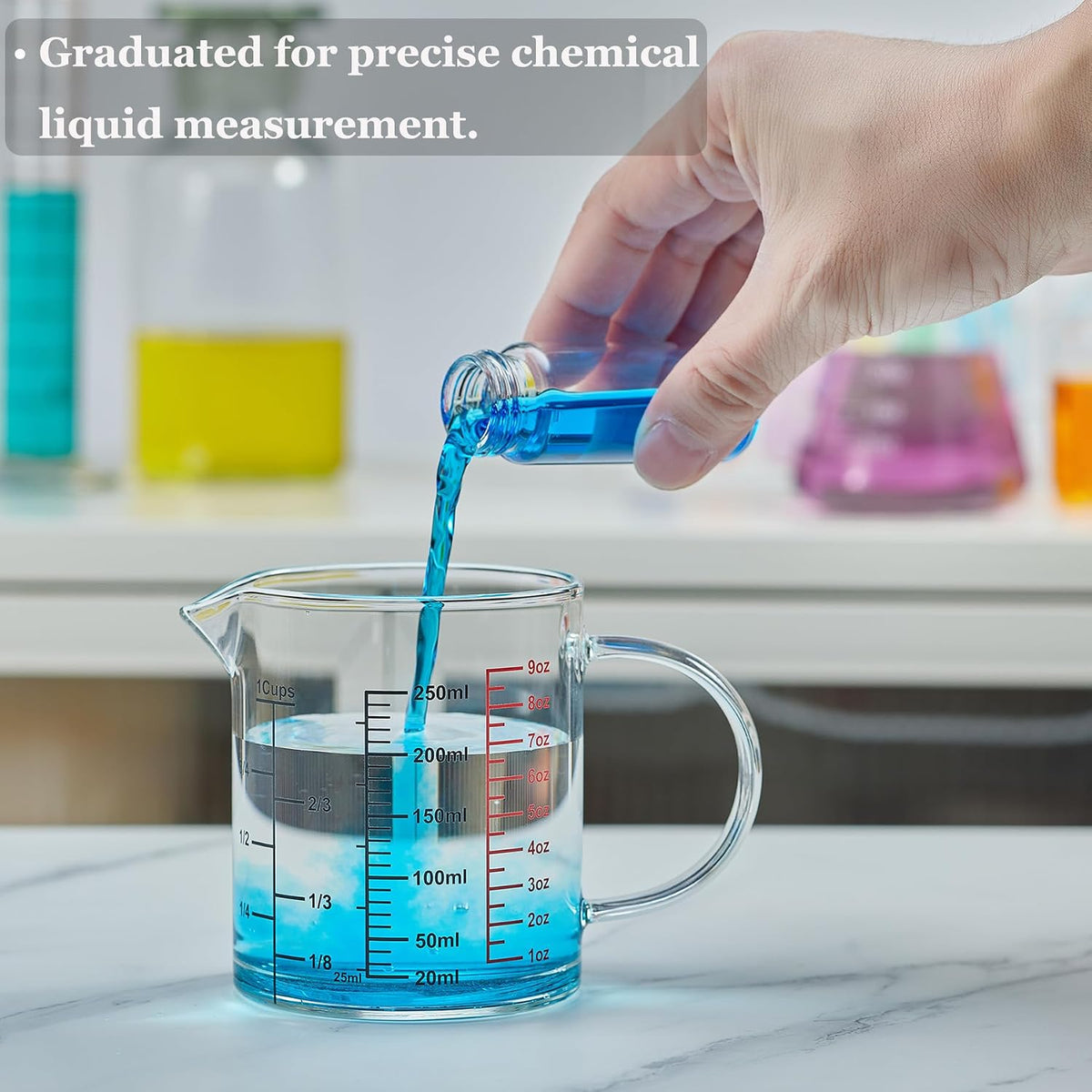 Glass Measuring Cup-[Insulated handle | V-Shaped Spout]-Made of High Borosilicate Glass Measuring Cup for Kitchen or Restaurant, Easy to Read, 250 ML (8 Oz, 1 Cup)