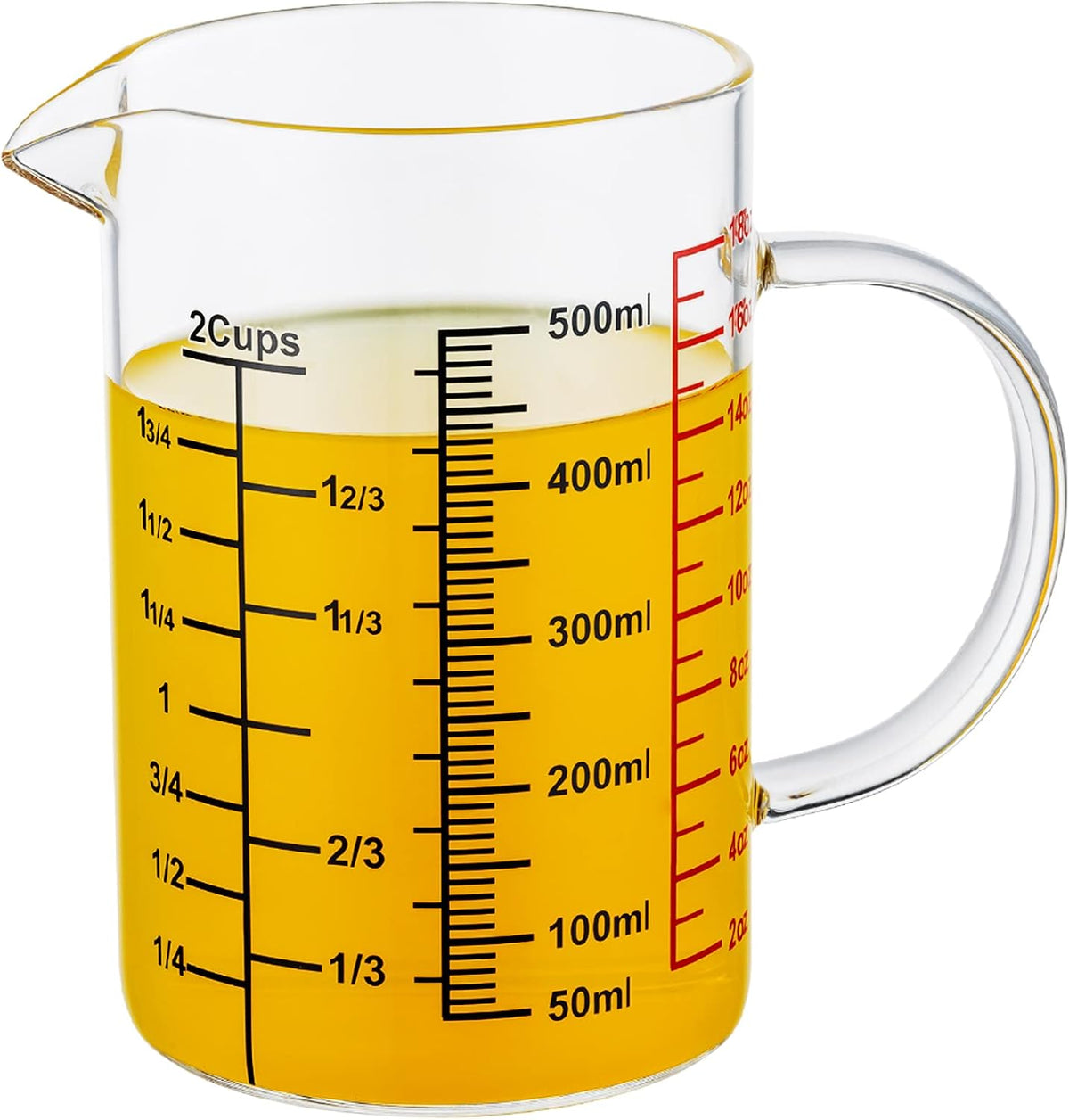 Glass Measuring Cup-[Insulated handle | V-Shaped Spout]-Made of High Borosilicate Glass Measuring Cup for Kitchen or Restaurant, Easy to Read, 250 ML (8 Oz, 1 Cup)