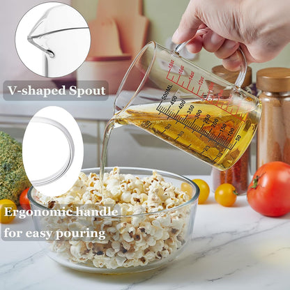 Glass Measuring Cup-[Insulated handle | V-Shaped Spout]-Made of High Borosilicate Glass Measuring Cup for Kitchen or Restaurant, Easy to Read, 250 ML (8 Oz, 1 Cup)