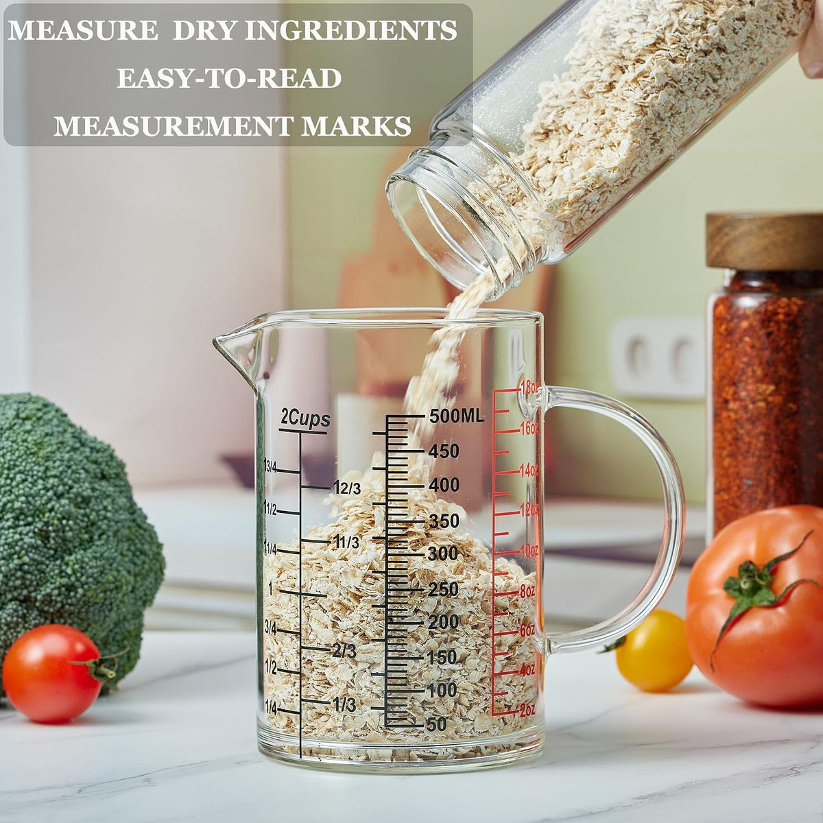 Glass Measuring Cup-[Insulated handle | V-Shaped Spout]-Made of High Borosilicate Glass Measuring Cup for Kitchen or Restaurant, Easy to Read, 250 ML (8 Oz, 1 Cup)