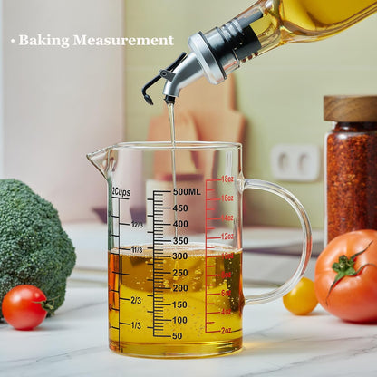 Glass Measuring Cup-[Insulated handle | V-Shaped Spout]-Made of High Borosilicate Glass Measuring Cup for Kitchen or Restaurant, Easy to Read, 250 ML (8 Oz, 1 Cup)