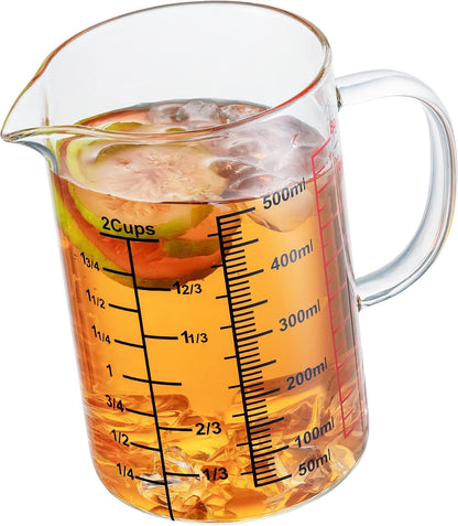 Glass Measuring Cup-[Insulated handle | V-Shaped Spout]-Made of High Borosilicate Glass Measuring Cup for Kitchen or Restaurant, Easy to Read, 250 ML (8 Oz, 1 Cup)