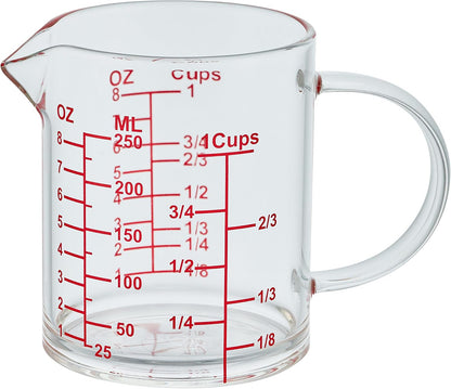 Glass Measuring Cup-[Insulated handle | V-Shaped Spout]-Made of High Borosilicate Glass Measuring Cup for Kitchen or Restaurant, Easy to Read, 250 ML (8 Oz, 1 Cup)