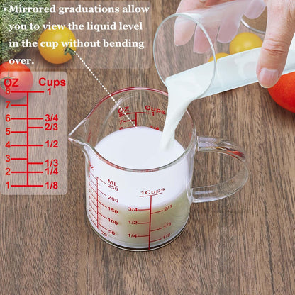 Glass Measuring Cup-[Insulated handle | V-Shaped Spout]-Made of High Borosilicate Glass Measuring Cup for Kitchen or Restaurant, Easy to Read, 250 ML (8 Oz, 1 Cup)