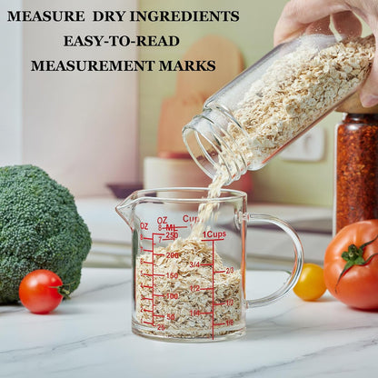 Glass Measuring Cup-[Insulated handle | V-Shaped Spout]-Made of High Borosilicate Glass Measuring Cup for Kitchen or Restaurant, Easy to Read, 250 ML (8 Oz, 1 Cup)