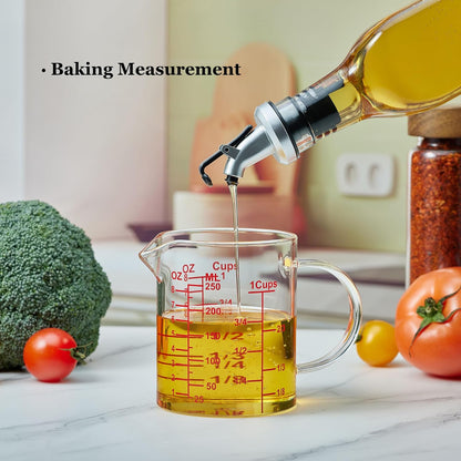 Glass Measuring Cup-[Insulated handle | V-Shaped Spout]-Made of High Borosilicate Glass Measuring Cup for Kitchen or Restaurant, Easy to Read, 250 ML (8 Oz, 1 Cup)