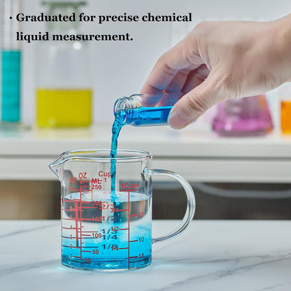 Glass Measuring Cup-[Insulated handle | V-Shaped Spout]-Made of High Borosilicate Glass Measuring Cup for Kitchen or Restaurant, Easy to Read, 250 ML (8 Oz, 1 Cup)