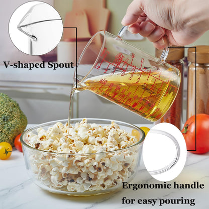 Glass Measuring Cup-[Insulated handle | V-Shaped Spout]-Made of High Borosilicate Glass Measuring Cup for Kitchen or Restaurant, Easy to Read, 250 ML (8 Oz, 1 Cup)