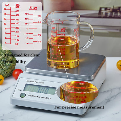 Glass Measuring Cup-[Insulated handle | V-Shaped Spout]-Made of High Borosilicate Glass Measuring Cup for Kitchen or Restaurant, Easy to Read, 250 ML (8 Oz, 1 Cup)