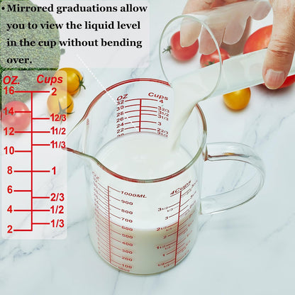Glass Measuring Cup-[Insulated handle | V-Shaped Spout]-Made of High Borosilicate Glass Measuring Cup for Kitchen or Restaurant, Easy to Read, 250 ML (8 Oz, 1 Cup)
