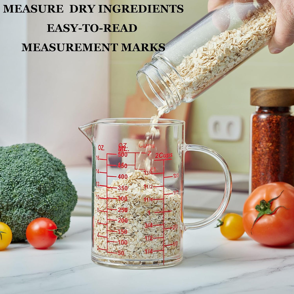 Glass Measuring Cup-[Insulated handle | V-Shaped Spout]-Made of High Borosilicate Glass Measuring Cup for Kitchen or Restaurant, Easy to Read, 250 ML (8 Oz, 1 Cup)