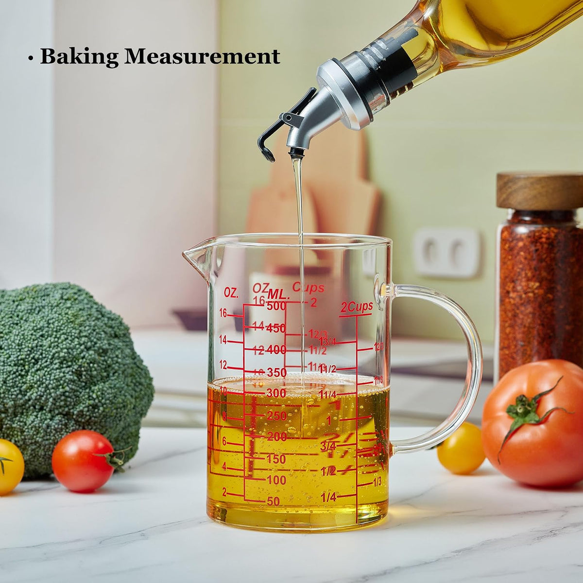 Glass Measuring Cup-[Insulated handle | V-Shaped Spout]-Made of High Borosilicate Glass Measuring Cup for Kitchen or Restaurant, Easy to Read, 250 ML (8 Oz, 1 Cup)