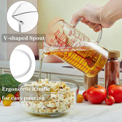 Glass Measuring Cup-[Insulated handle | V-Shaped Spout]-Made of High Borosilicate Glass Measuring Cup for Kitchen or Restaurant, Easy to Read, 250 ML (8 Oz, 1 Cup)