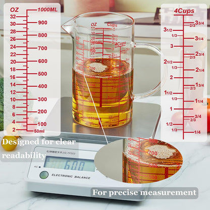 Glass Measuring Cup-[Insulated handle | V-Shaped Spout]-Made of High Borosilicate Glass Measuring Cup for Kitchen or Restaurant, Easy to Read, 250 ML (8 Oz, 1 Cup)