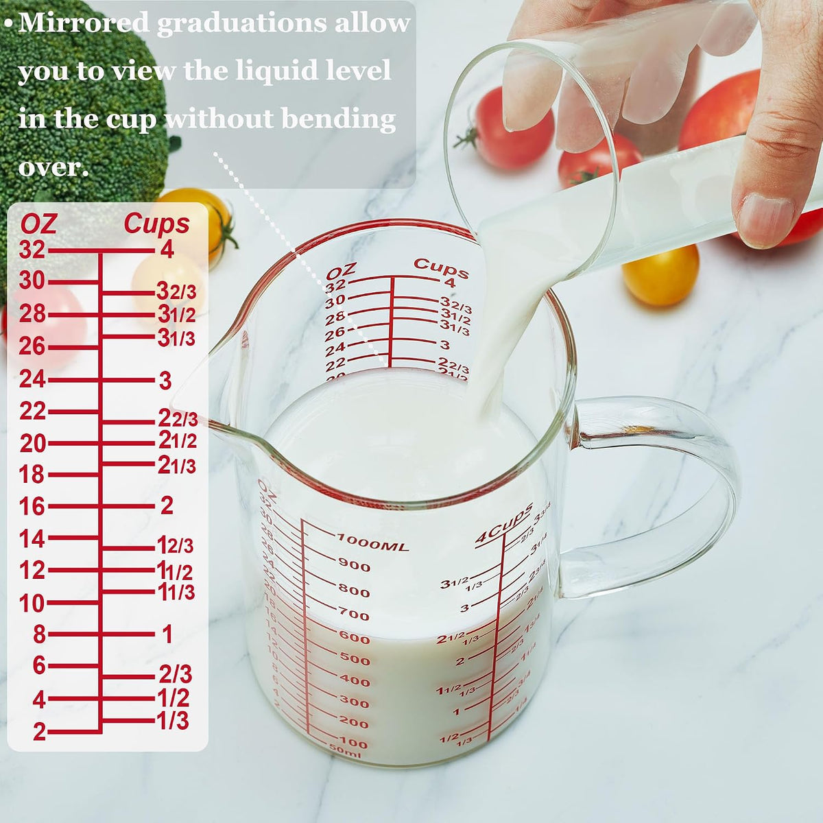 Glass Measuring Cup-[Insulated handle | V-Shaped Spout]-Made of High Borosilicate Glass Measuring Cup for Kitchen or Restaurant, Easy to Read, 250 ML (8 Oz, 1 Cup)