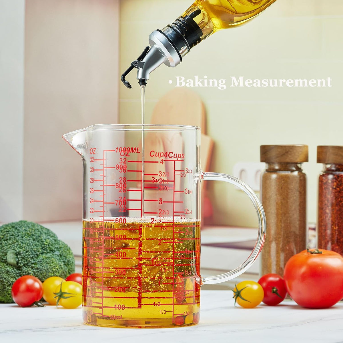 Glass Measuring Cup-[Insulated handle | V-Shaped Spout]-Made of High Borosilicate Glass Measuring Cup for Kitchen or Restaurant, Easy to Read, 250 ML (8 Oz, 1 Cup)