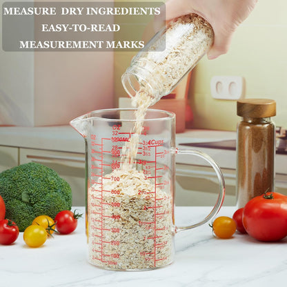 Glass Measuring Cup-[Insulated handle | V-Shaped Spout]-Made of High Borosilicate Glass Measuring Cup for Kitchen or Restaurant, Easy to Read, 250 ML (8 Oz, 1 Cup)