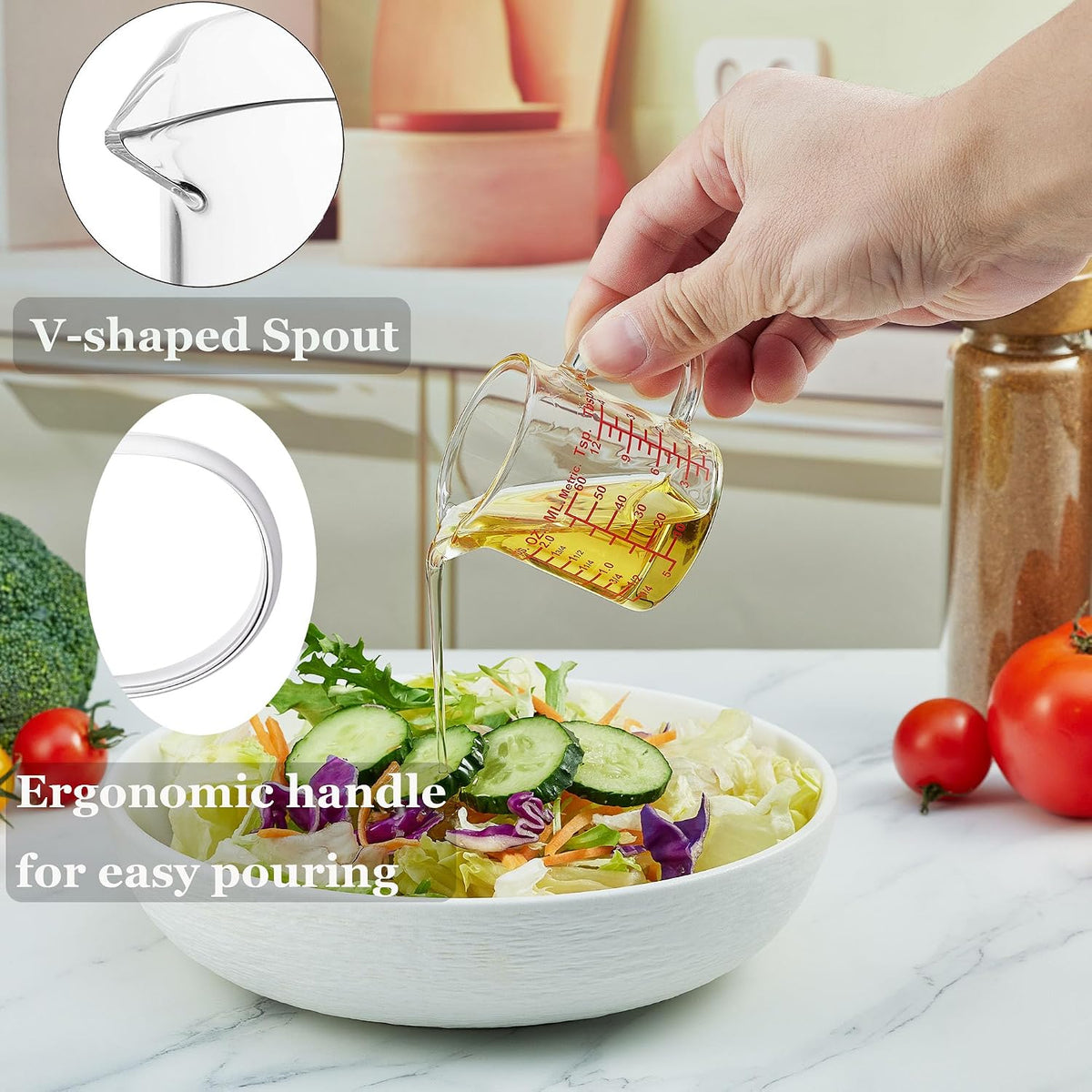 Glass Measuring Cup-[Insulated handle | V-Shaped Spout]-Made of High Borosilicate Glass Measuring Cup for Kitchen or Restaurant, Easy to Read, 250 ML (8 Oz, 1 Cup)
