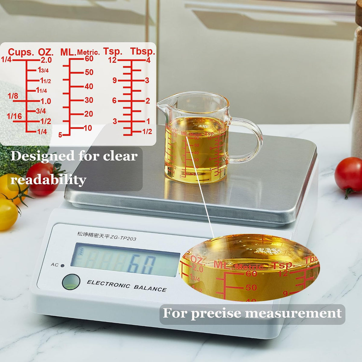 Glass Measuring Cup-[Insulated handle | V-Shaped Spout]-Made of High Borosilicate Glass Measuring Cup for Kitchen or Restaurant, Easy to Read, 250 ML (8 Oz, 1 Cup)