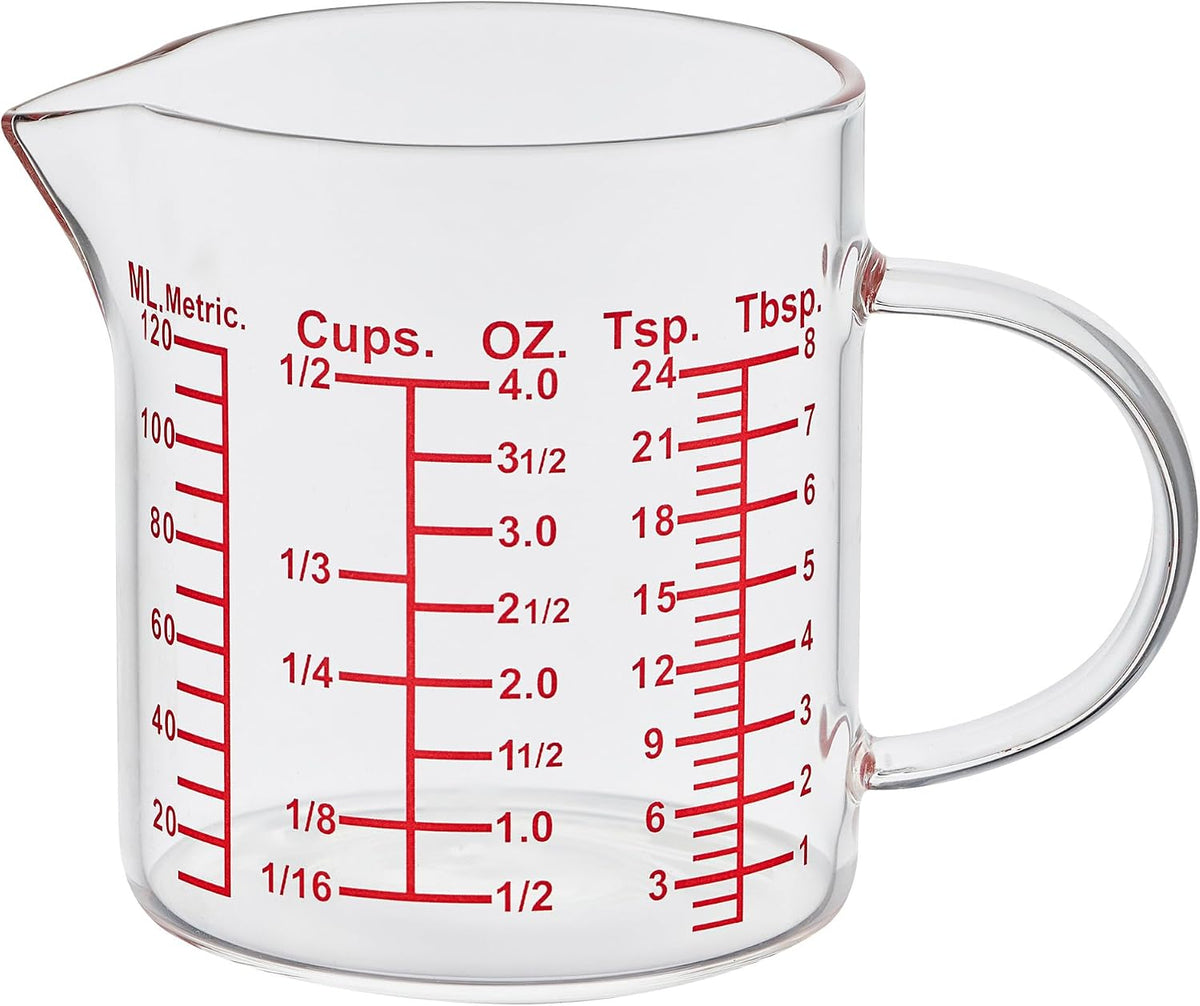Glass Measuring Cup-[Insulated handle | V-Shaped Spout]-Made of High Borosilicate Glass Measuring Cup for Kitchen or Restaurant, Easy to Read, 250 ML (8 Oz, 1 Cup)