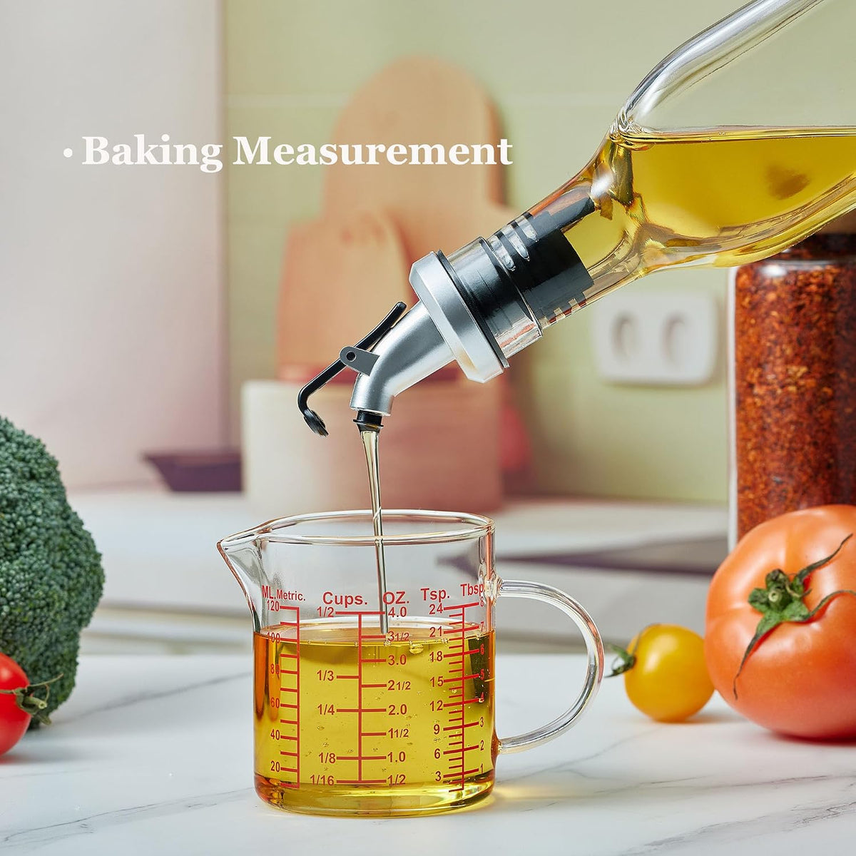 Glass Measuring Cup-[Insulated handle | V-Shaped Spout]-Made of High Borosilicate Glass Measuring Cup for Kitchen or Restaurant, Easy to Read, 250 ML (8 Oz, 1 Cup)