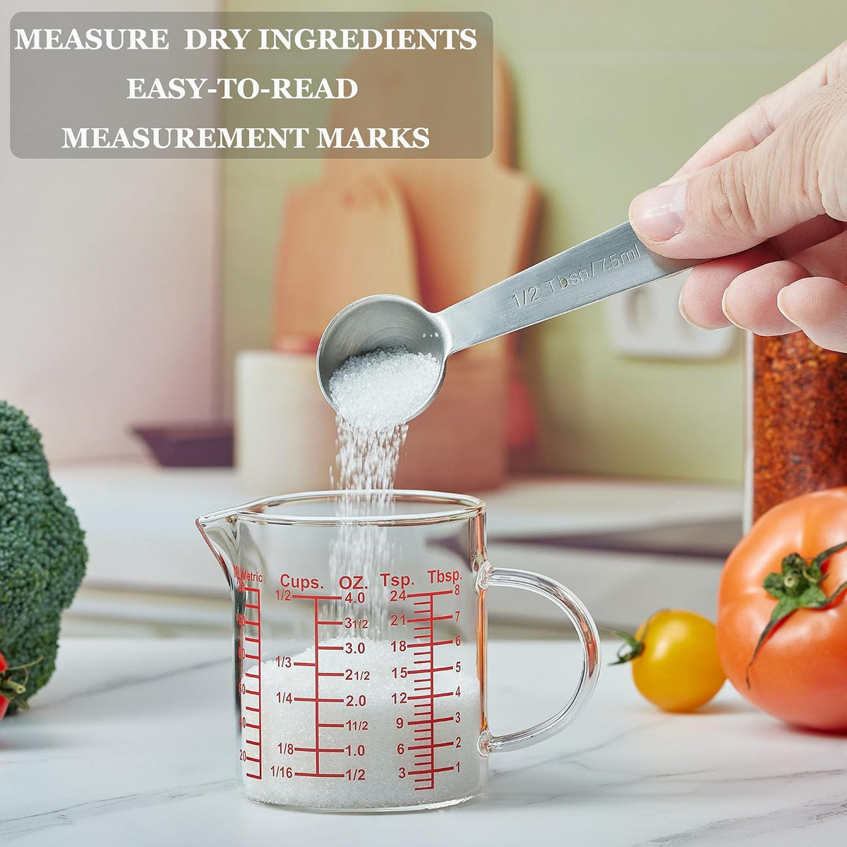 Glass Measuring Cup-[Insulated handle | V-Shaped Spout]-Made of High Borosilicate Glass Measuring Cup for Kitchen or Restaurant, Easy to Read, 250 ML (8 Oz, 1 Cup)