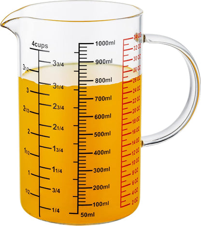 Glass Measuring Cup-[Insulated handle | V-Shaped Spout]-Made of High Borosilicate Glass Measuring Cup for Kitchen or Restaurant, Easy to Read, 250 ML (8 Oz, 1 Cup)