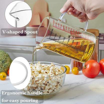 Glass Measuring Cup-[Insulated handle | V-Shaped Spout]-Made of High Borosilicate Glass Measuring Cup for Kitchen or Restaurant, Easy to Read, 250 ML (8 Oz, 1 Cup)