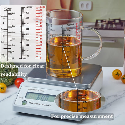 Glass Measuring Cup-[Insulated handle | V-Shaped Spout]-Made of High Borosilicate Glass Measuring Cup for Kitchen or Restaurant, Easy to Read, 250 ML (8 Oz, 1 Cup)