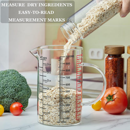 Glass Measuring Cup-[Insulated handle | V-Shaped Spout]-Made of High Borosilicate Glass Measuring Cup for Kitchen or Restaurant, Easy to Read, 250 ML (8 Oz, 1 Cup)