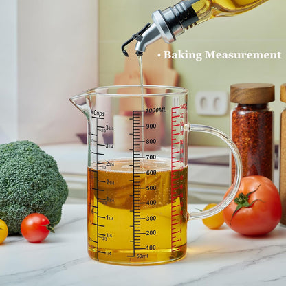 Glass Measuring Cup-[Insulated handle | V-Shaped Spout]-Made of High Borosilicate Glass Measuring Cup for Kitchen or Restaurant, Easy to Read, 250 ML (8 Oz, 1 Cup)