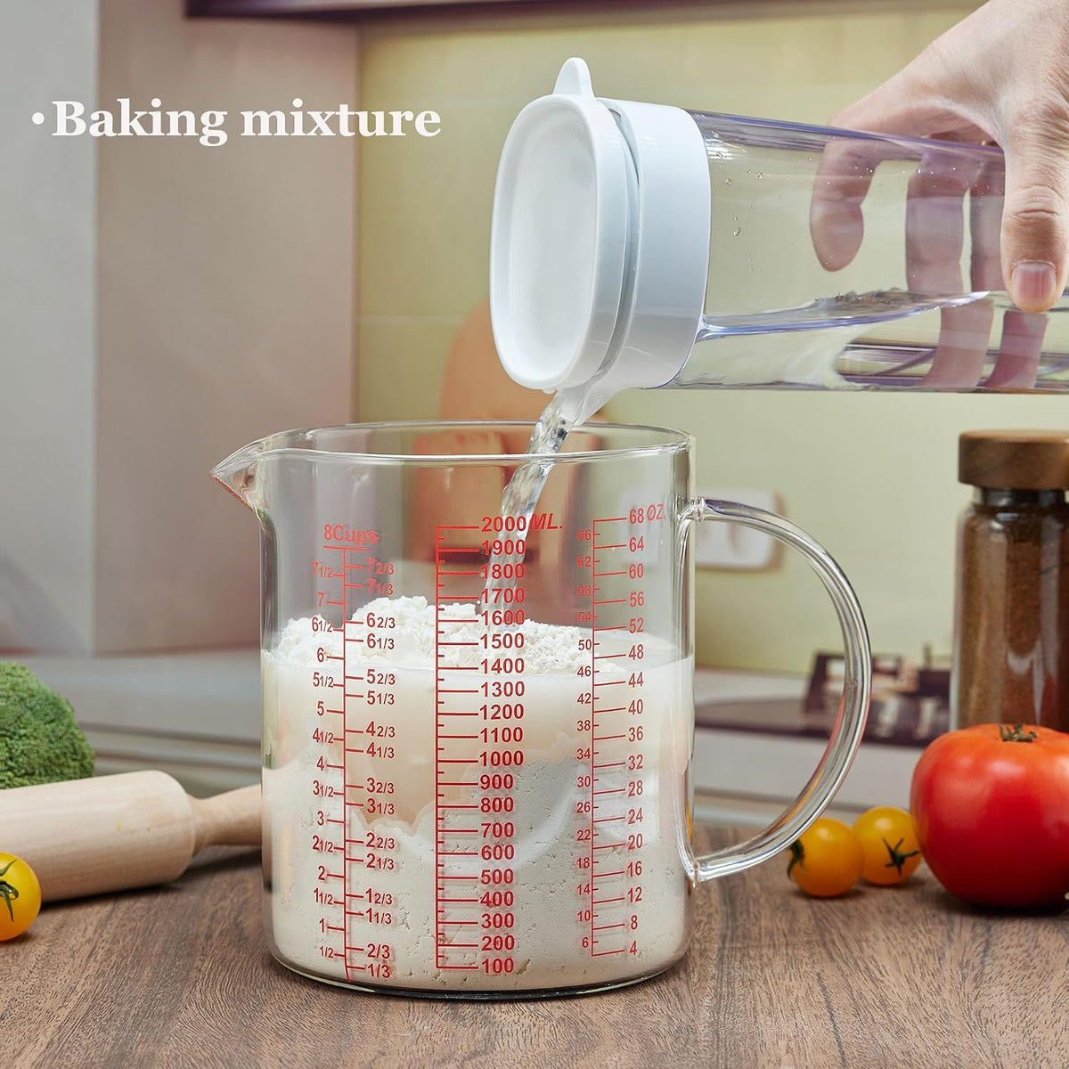 Glass Measuring Cup-[Insulated handle | V-Shaped Spout]-Made of High Borosilicate Glass Measuring Cup for Kitchen or Restaurant, Easy to Read, 250 ML (8 Oz, 1 Cup)
