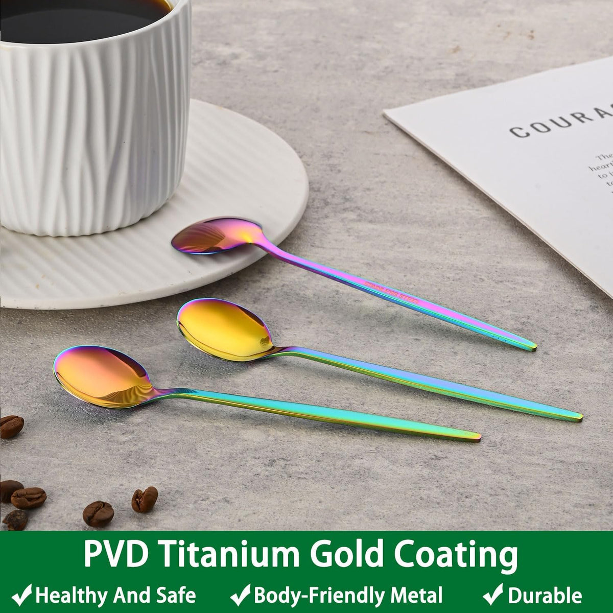 5.1 Inch Coffee & Tea Spoon,6 Pieces Gold Stainless Steel Teaspoon,Mini Spoons For Dessert And Coffee,Durable Demitasse Coffee Spoons For Dessert