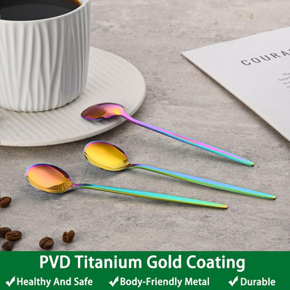 5.1 Inch Coffee & Tea Spoon,6 Pieces Gold Stainless Steel Teaspoon,Mini Spoons For Dessert And Coffee,Durable Demitasse Coffee Spoons For Dessert