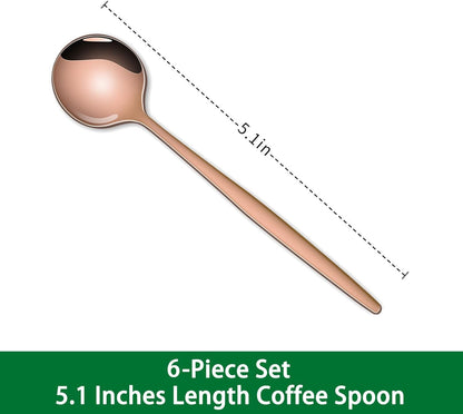 5.1 Inch Coffee & Tea Spoon,6 Pieces Gold Stainless Steel Teaspoon,Mini Spoons For Dessert And Coffee,Durable Demitasse Coffee Spoons For Dessert