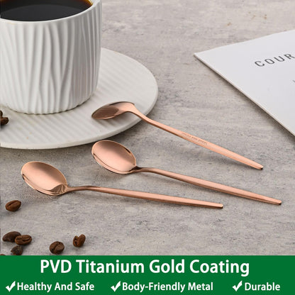 5.1 Inch Coffee & Tea Spoon,6 Pieces Gold Stainless Steel Teaspoon,Mini Spoons For Dessert And Coffee,Durable Demitasse Coffee Spoons For Dessert