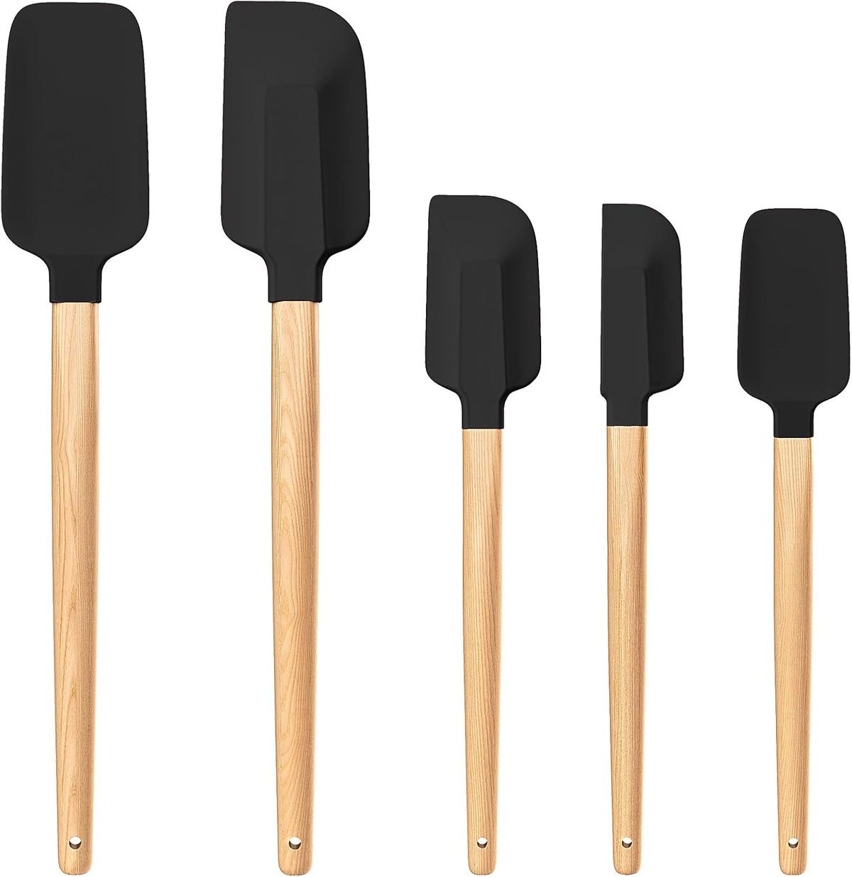 Wooden Handle Silicone Rubber Spatula Set 5 Piece for Kitchen Baking, Jars,Cooking, and Mixing High Heat Resistant Non Stick Dishwasher Safe BPA-Free (Pink)