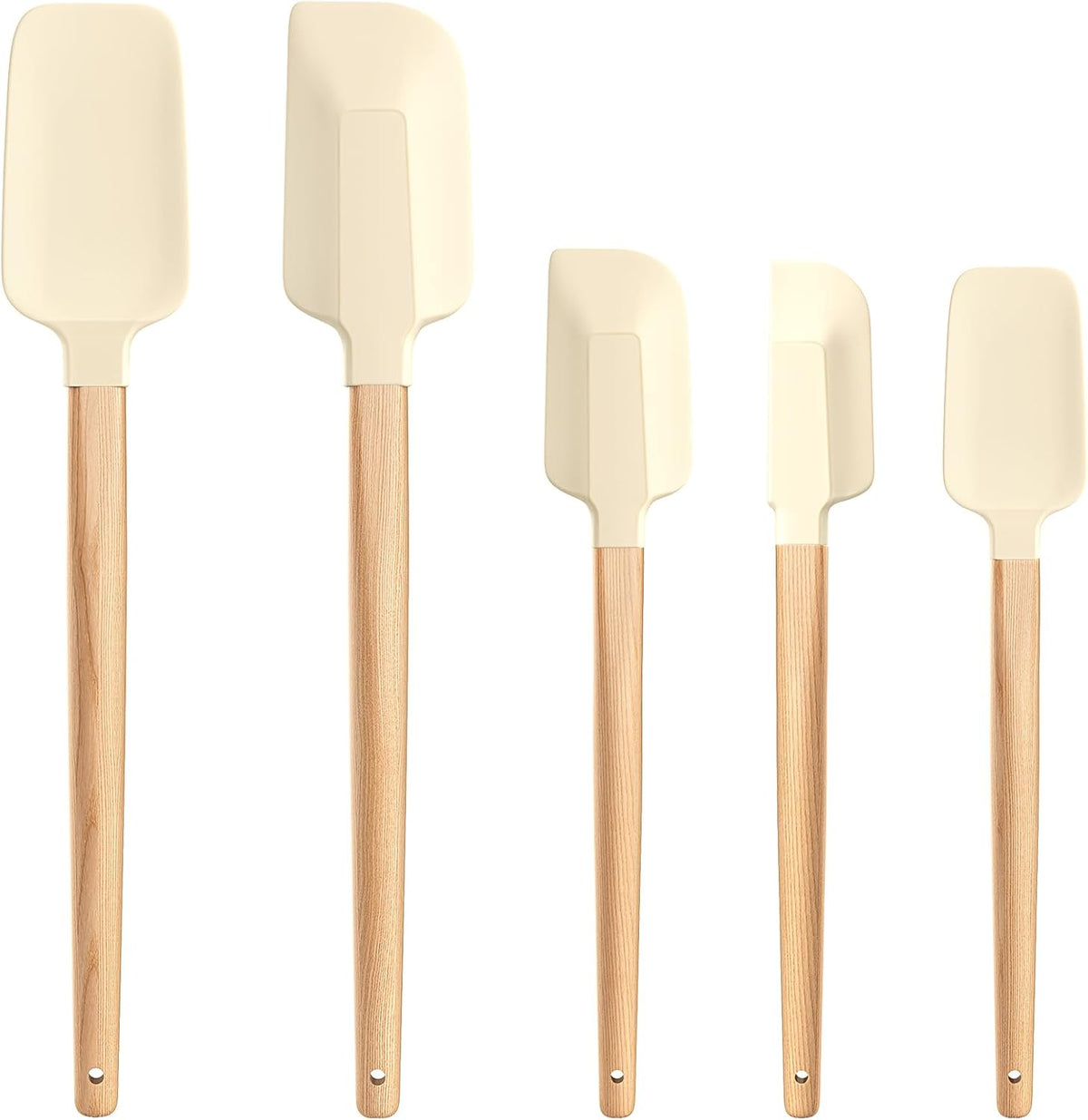 Wooden Handle Silicone Rubber Spatula Set 5 Piece for Kitchen Baking, Jars,Cooking, and Mixing High Heat Resistant Non Stick Dishwasher Safe BPA-Free (Pink)