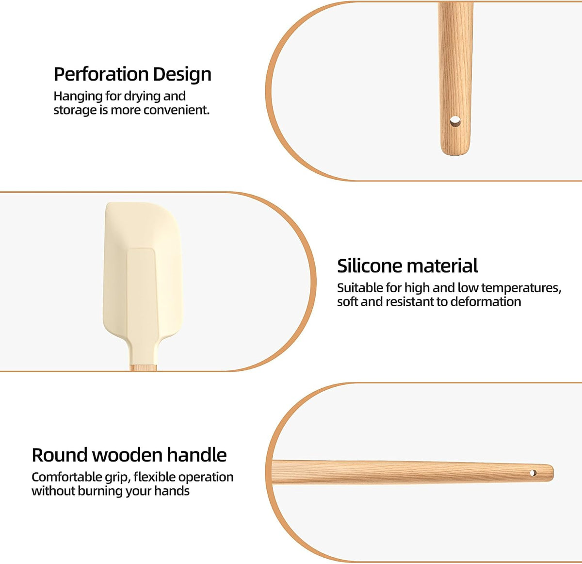 Wooden Handle Silicone Rubber Spatula Set 5 Piece for Kitchen Baking, Jars,Cooking, and Mixing High Heat Resistant Non Stick Dishwasher Safe BPA-Free (Pink)