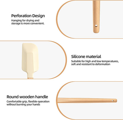 Wooden Handle Silicone Rubber Spatula Set 5 Piece for Kitchen Baking, Jars,Cooking, and Mixing High Heat Resistant Non Stick Dishwasher Safe BPA-Free (Pink)