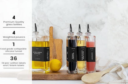 Olive Oil Dispenser Bottle for Kitchen, Automatic Pourer, Glass Thin Bottle Dispenser for Kitchen, Olive Oil Cruet, | Set of 2 - Gold