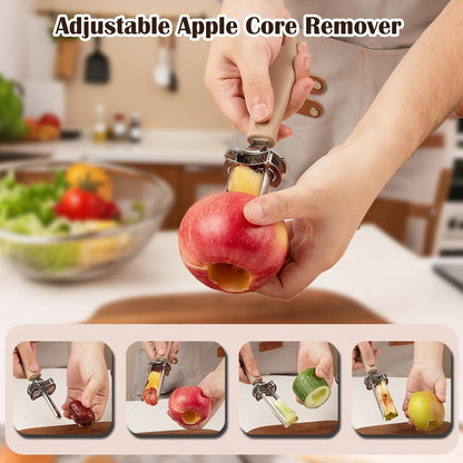 2PCS Apple Corer, Adjustable Fruit & Vegetable Corer and Pitter, Multi-Size (0.23in-1.33in) Corer & Seed Remover for Pears, Cherry, Jujube, Jalapeno, Peppers, Stainless Steel Pitter Remover