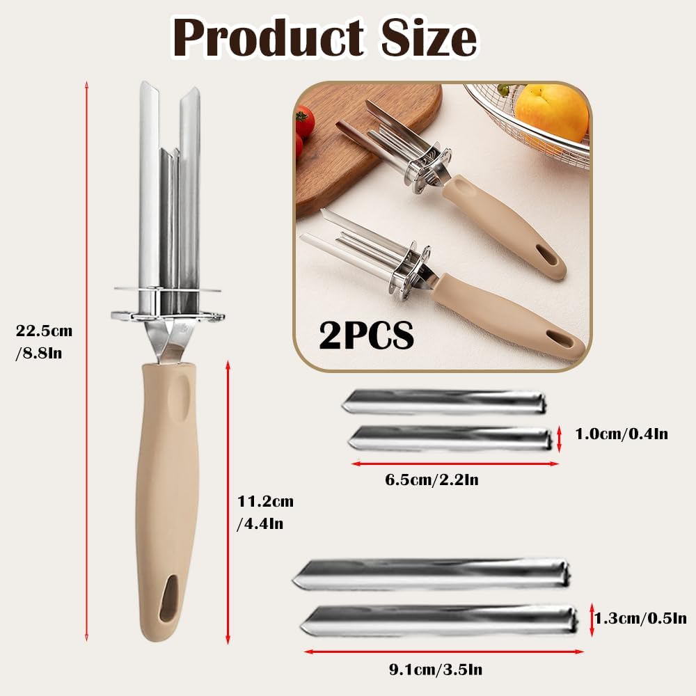 2PCS Apple Corer, Adjustable Fruit & Vegetable Corer and Pitter, Multi-Size (0.23in-1.33in) Corer & Seed Remover for Pears, Cherry, Jujube, Jalapeno, Peppers, Stainless Steel Pitter Remover