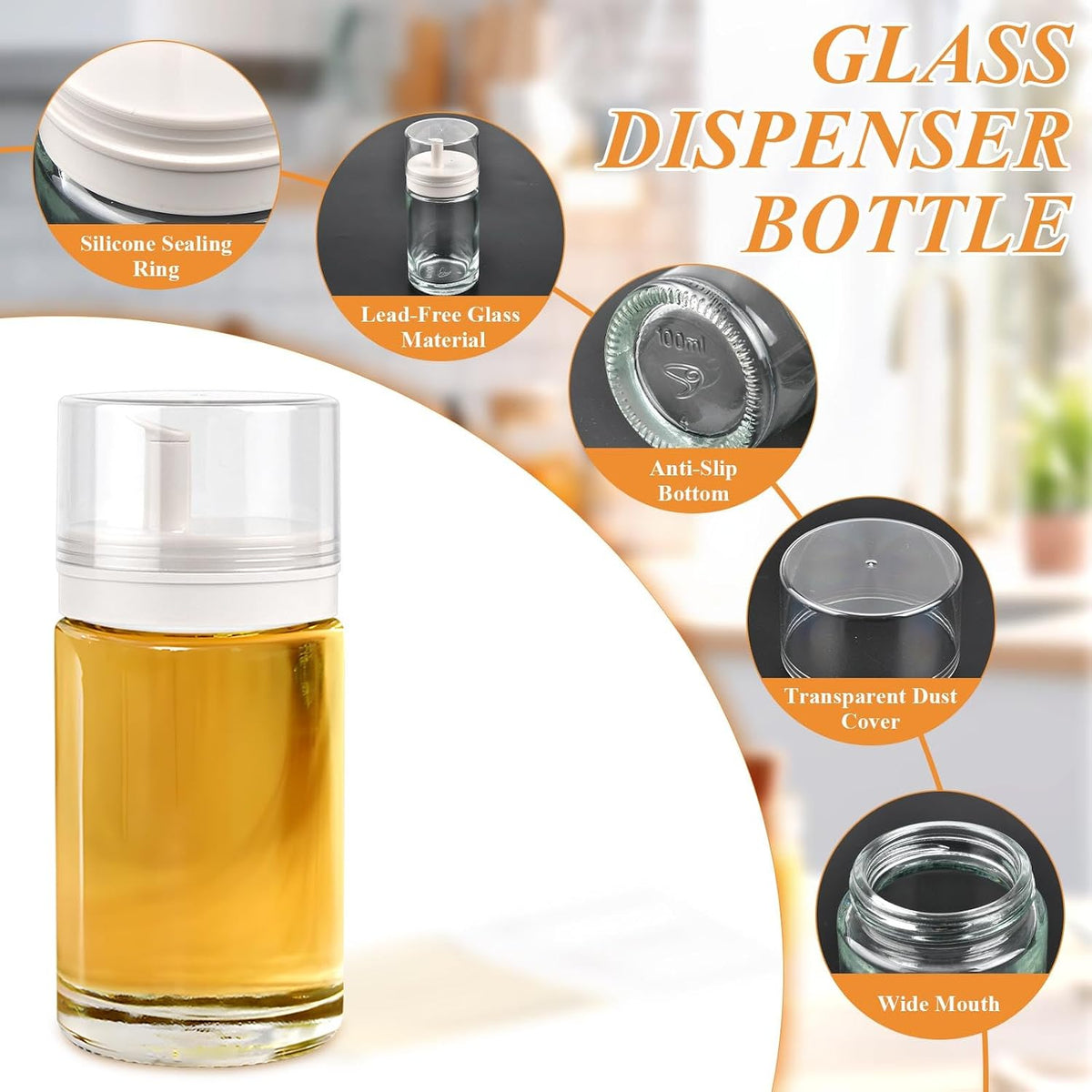 6Pcs Small Oil and Vinegar Dispenser Bottles, 3.4oz/100ml Leak-proof Glass Cruet Bottles, BPA Free Cooking Oil Container for Kitchen Organization Salad Dressing Balsamic Soy Sauce