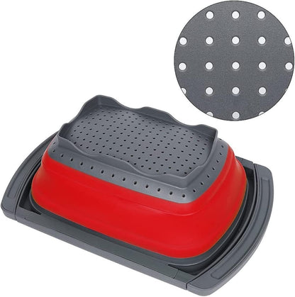 Collapsible Colander, Red Food Strainer Over the Sink Colanders Strainers with Extendable Handles, 6-Quart, Dishwasher-Safe Kitchen Folding Strainer for Pasta, Vegetables and Fruits by Polerce